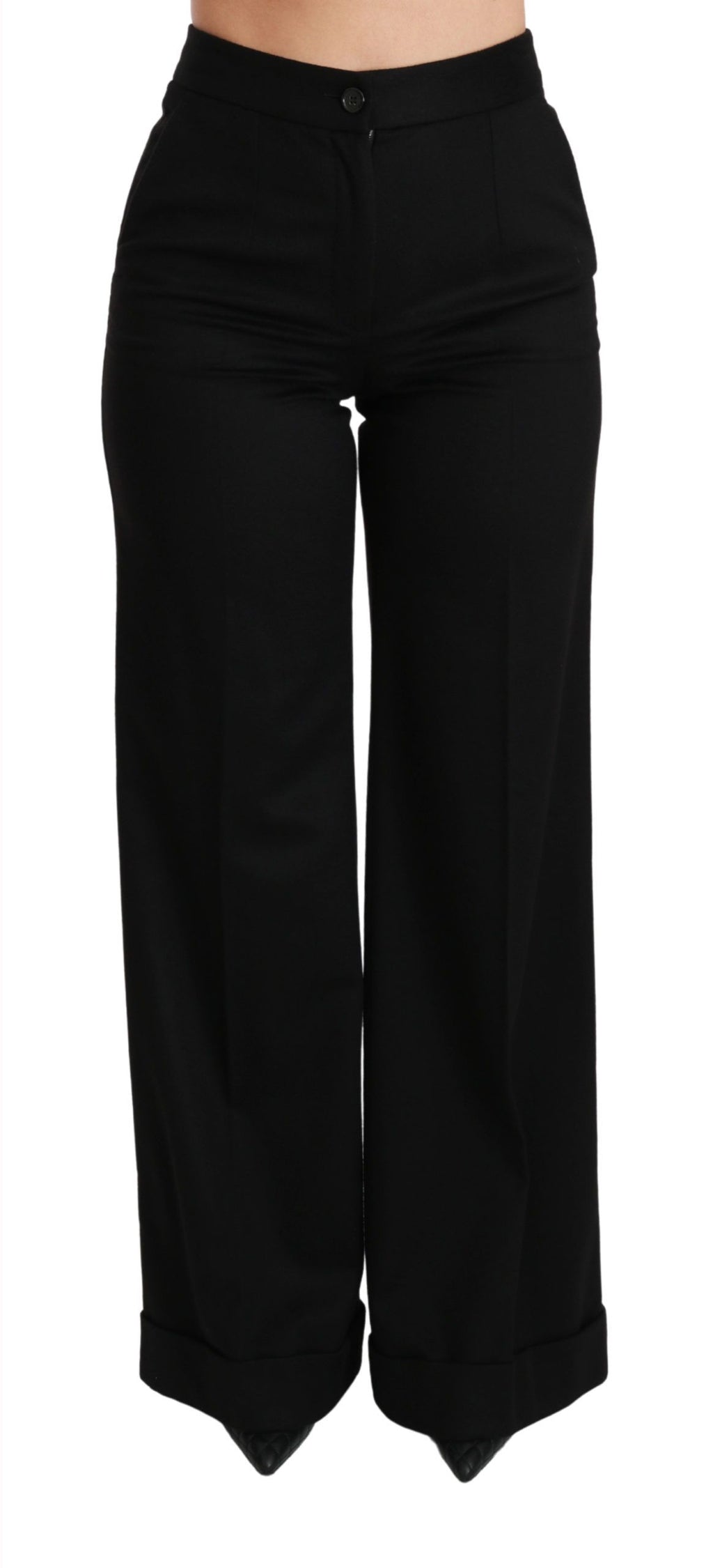 Pantalon en cachemire noir Dolce & Gabbana à jambes larges et évasées, style pantalon large et confortable.