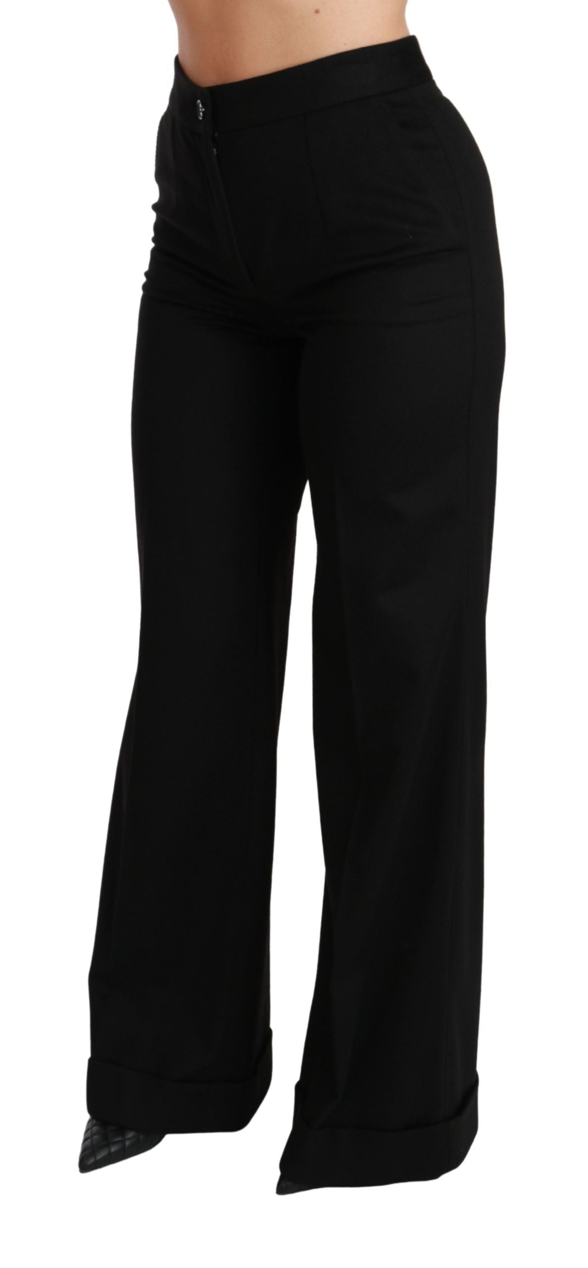 Pantalon noir en cachemire Dolce & Gabbana, pantalon à jambes larges et évasées, vêtement élégant pour femme.