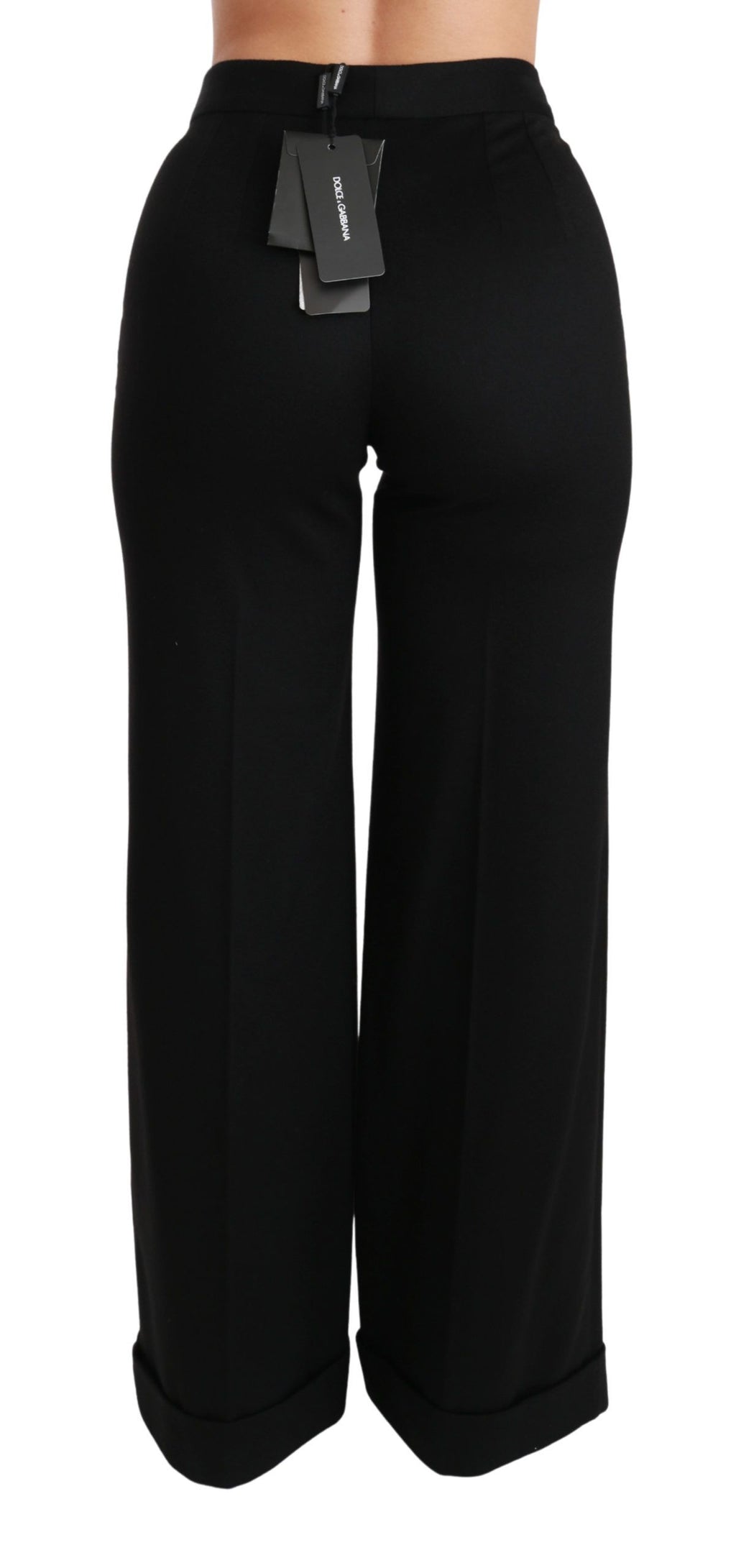 Pantalon en cachemire noir Dolce & Gabbana à jambes larges et évasées, élégants et confortables pour un style sophistiqué.