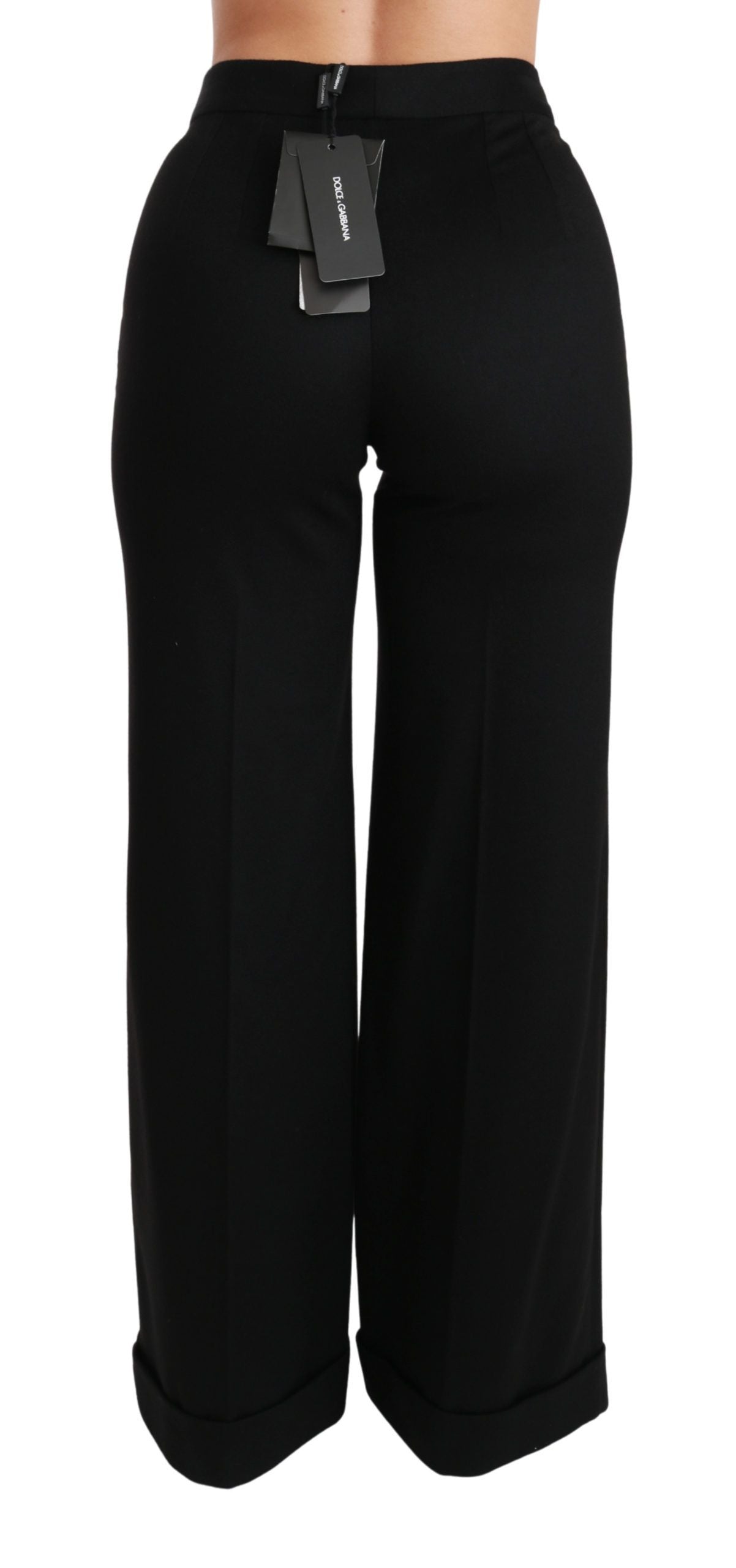 Pantalon en cachemire noir Dolce & Gabbana à jambes larges et évasées, élégants et confortables pour un style sophistiqué.