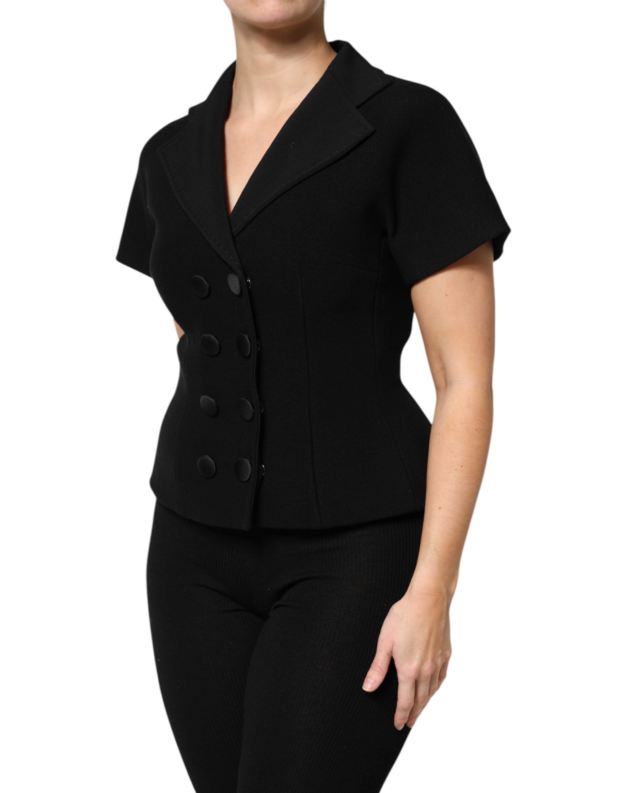Manteau noir en laine à double boutonnage de Dolce & Gabbana, veste élégante pour femmes ou hommes.