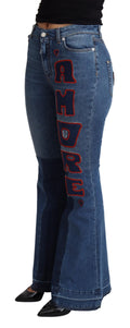 Pantalon Dolce & Gabbana Blue Amore Patch Boot Cut en coton stretch, coupe évasée, avec détails patch.