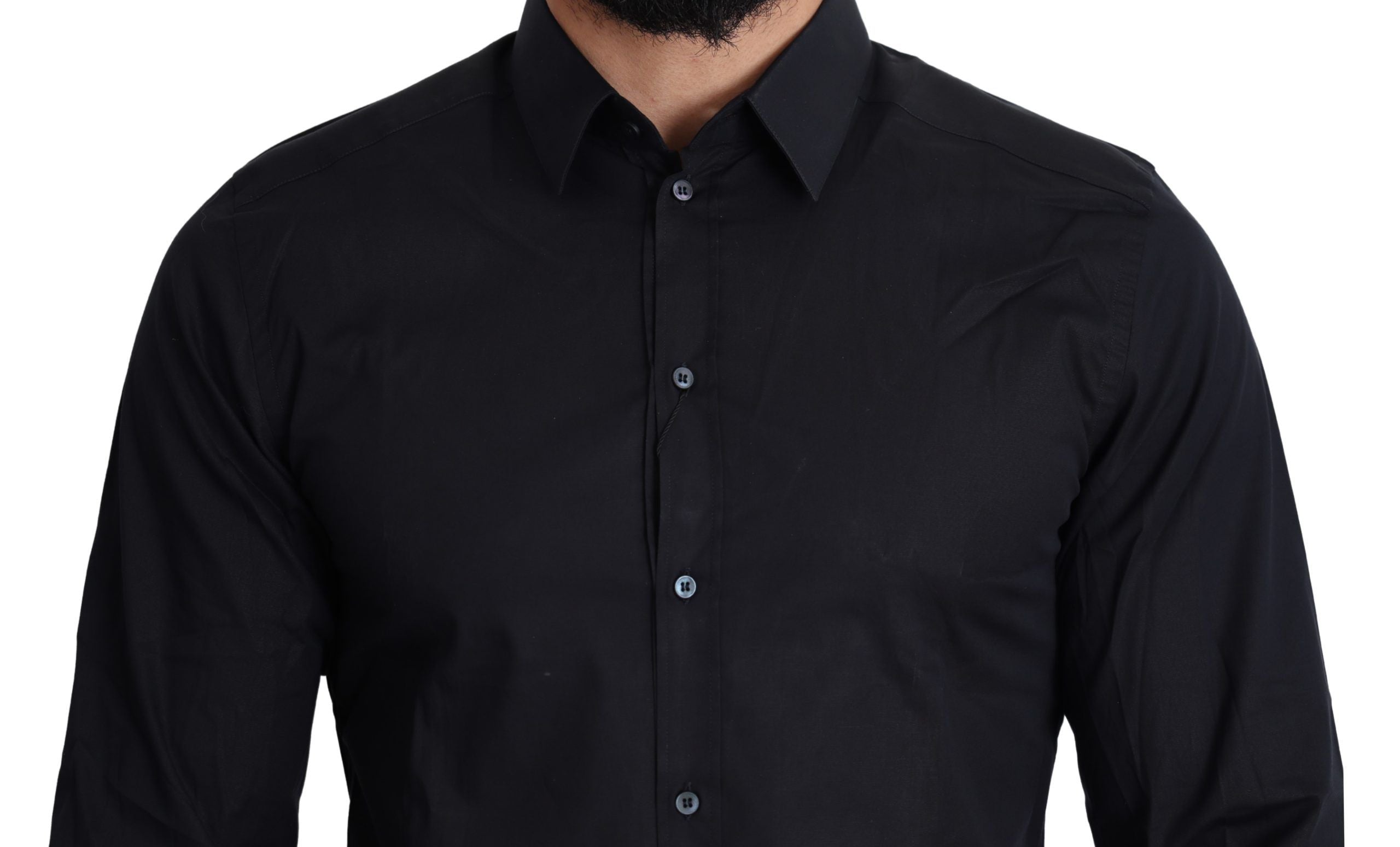 Chemise formelle en coton bleu Dolce & Gabbana avec détails dorés, élégante et sophistiquée pour homme.