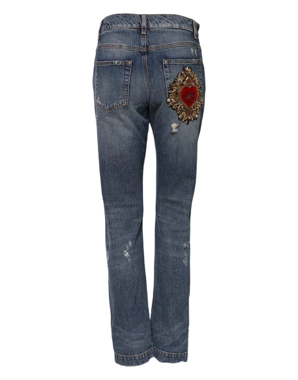 Jean en denim bleu Dolce & Gabbana avec déchirures, taille mi-haute, look décontracté et tendance.
