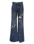 Jeans en denim tissé bleu Dolce & Gabbana avec coupe large et ourlets effilochés, denim déchiré et détails tendance.