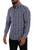 Chemise en coton slim fit Dolce & Gabbana Logo Mania bleue avec logo visible, élégante et moderne.