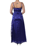 Robe longue sans manches Dolce & Gabbana bleu avec broderie en dentelle et coupe en forme de A.