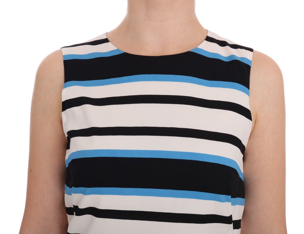 Robe ajustée en soie à rayures bleues et blanches de Dolce & Gabbana, robe droite élégante et confortable.
