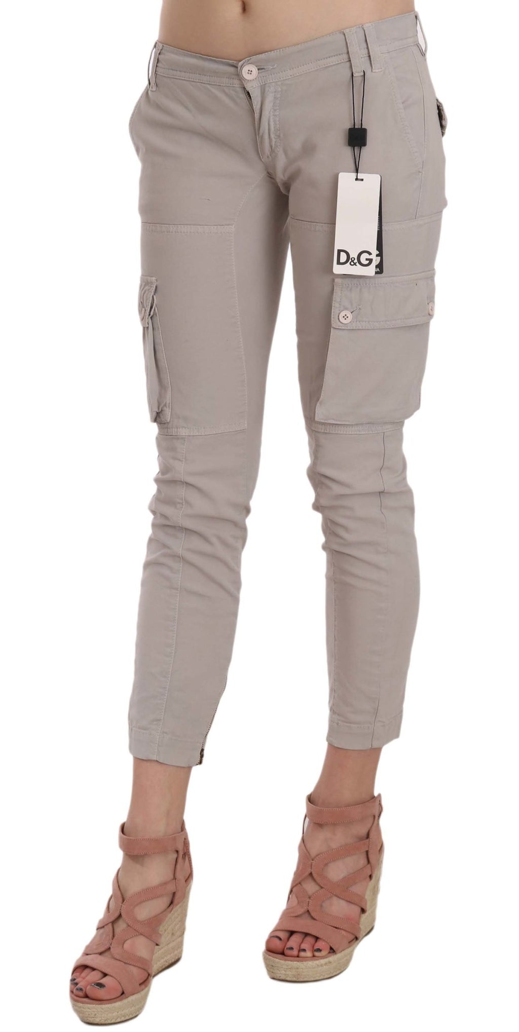 Pantalon Dolce & Gabbana casual ajusté en kaki en tissu léger, vue front avec détails de couture.