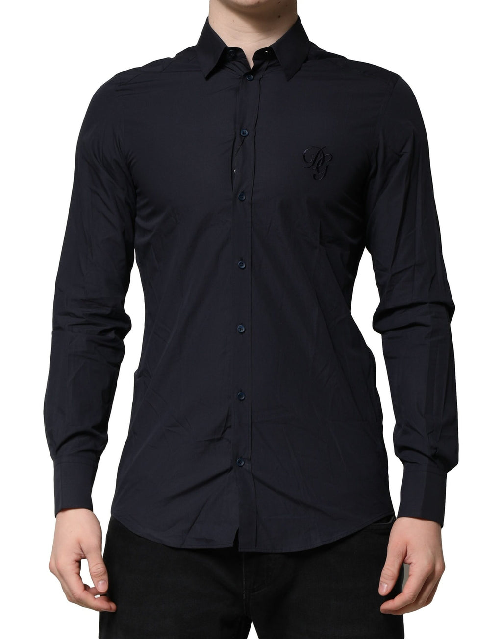 Chemise formelle en coton bleu foncé Dolce & Gabbana Martini, élégante et classique pour occasion spéciale.
