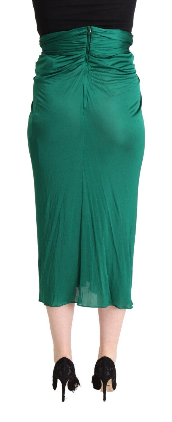 Jupe midi plissée à taille haute de couleur vert foncé Dolce & Gabbana, coupe crayon, aspect élégant et sophistiqué