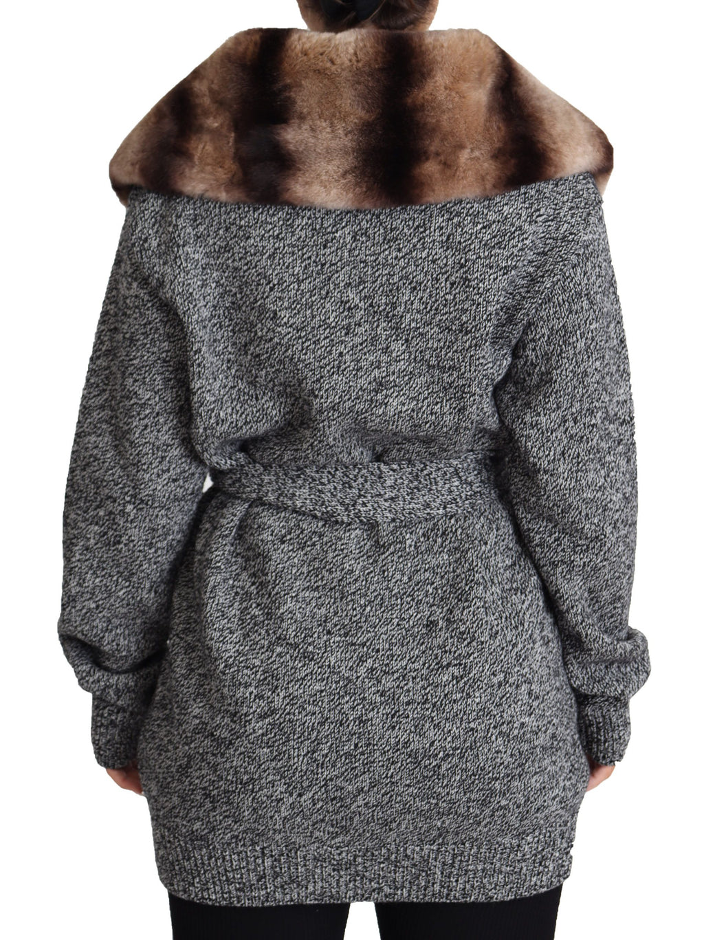 Cardigan en cachemire gris Dolce & Gabbana avec détails en fourrure et coupe élégante.