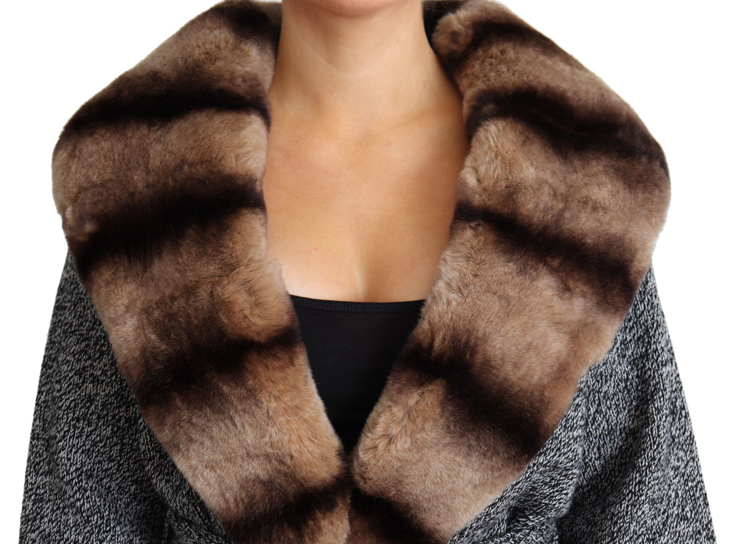 Veste en cachemire Dolce & Gabbana gris avec détails en fourrure, cardigan chaud et élégant pour femme.