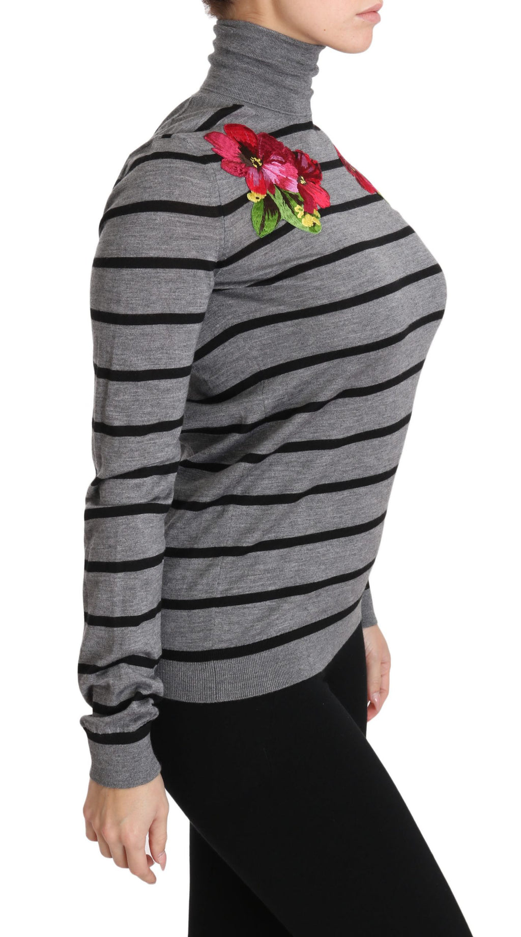 Pull rasé en cachemire et soie gris de Dolce & Gabbana, col roulé élégant pour femmes.