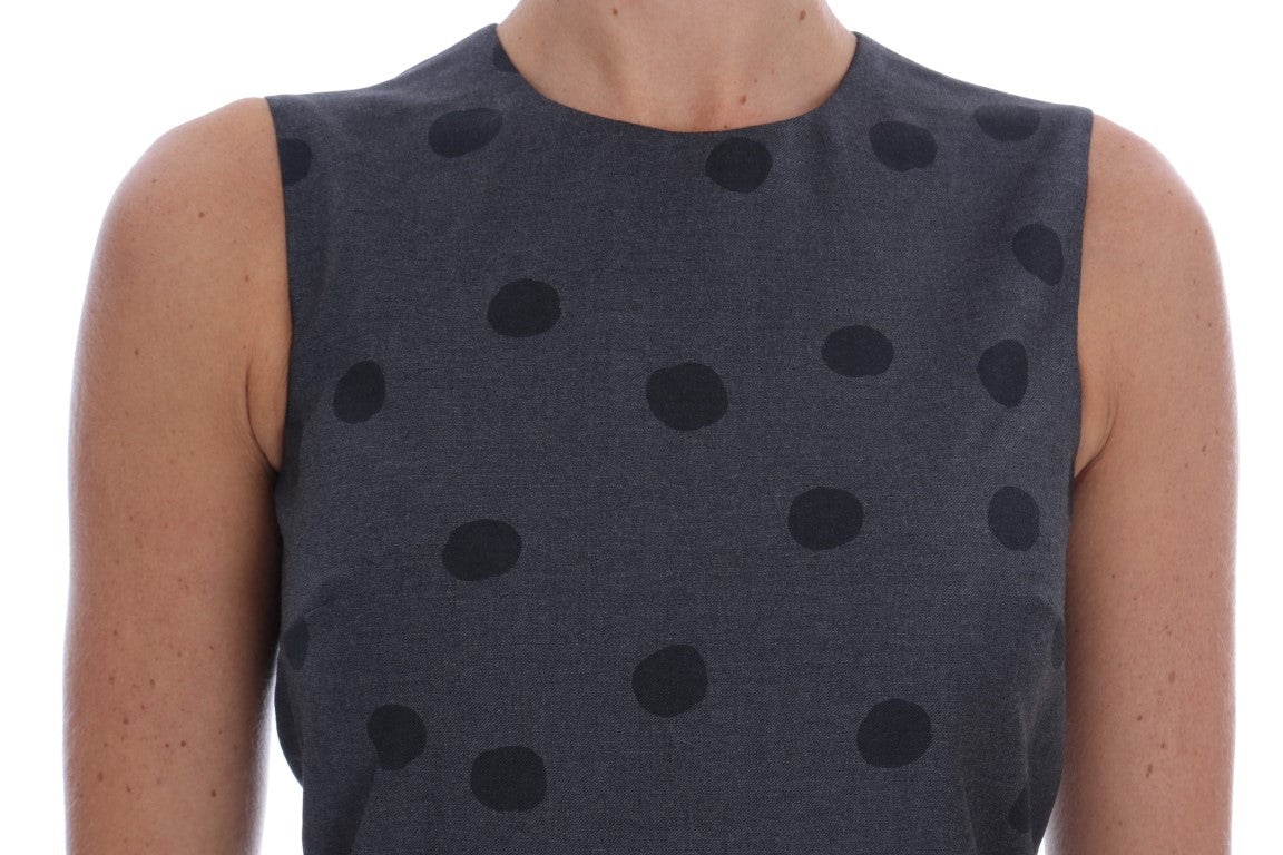 Robe fourreau en laine gris à pois Dolce & Gabbana, élégante et sophistiquée, avec motif à pois sur toute la robe.