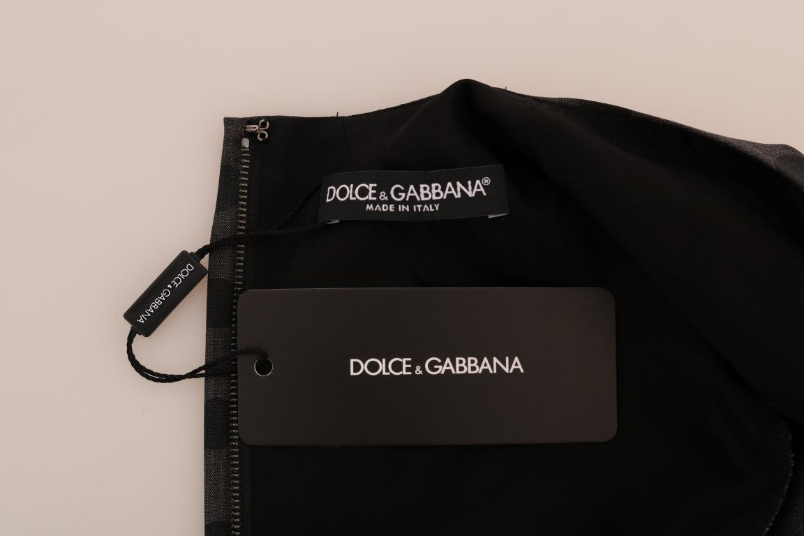Robe en laine gris à pois Dolce & Gabbana, robe stretch élégante avec motif à pois, vêtement féminin sophistiqué.