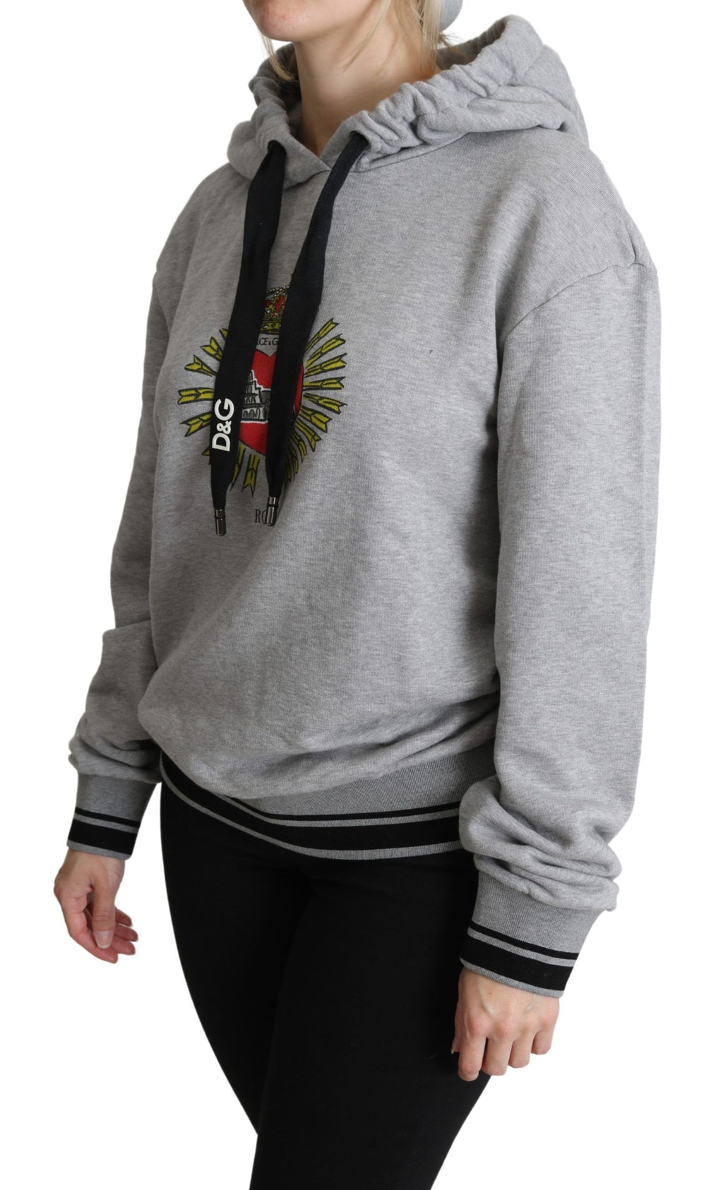 Sweat à capuche gris imprimé avec logo exclusif Dolce & Gabbana, style élégant et confortable pour homme.