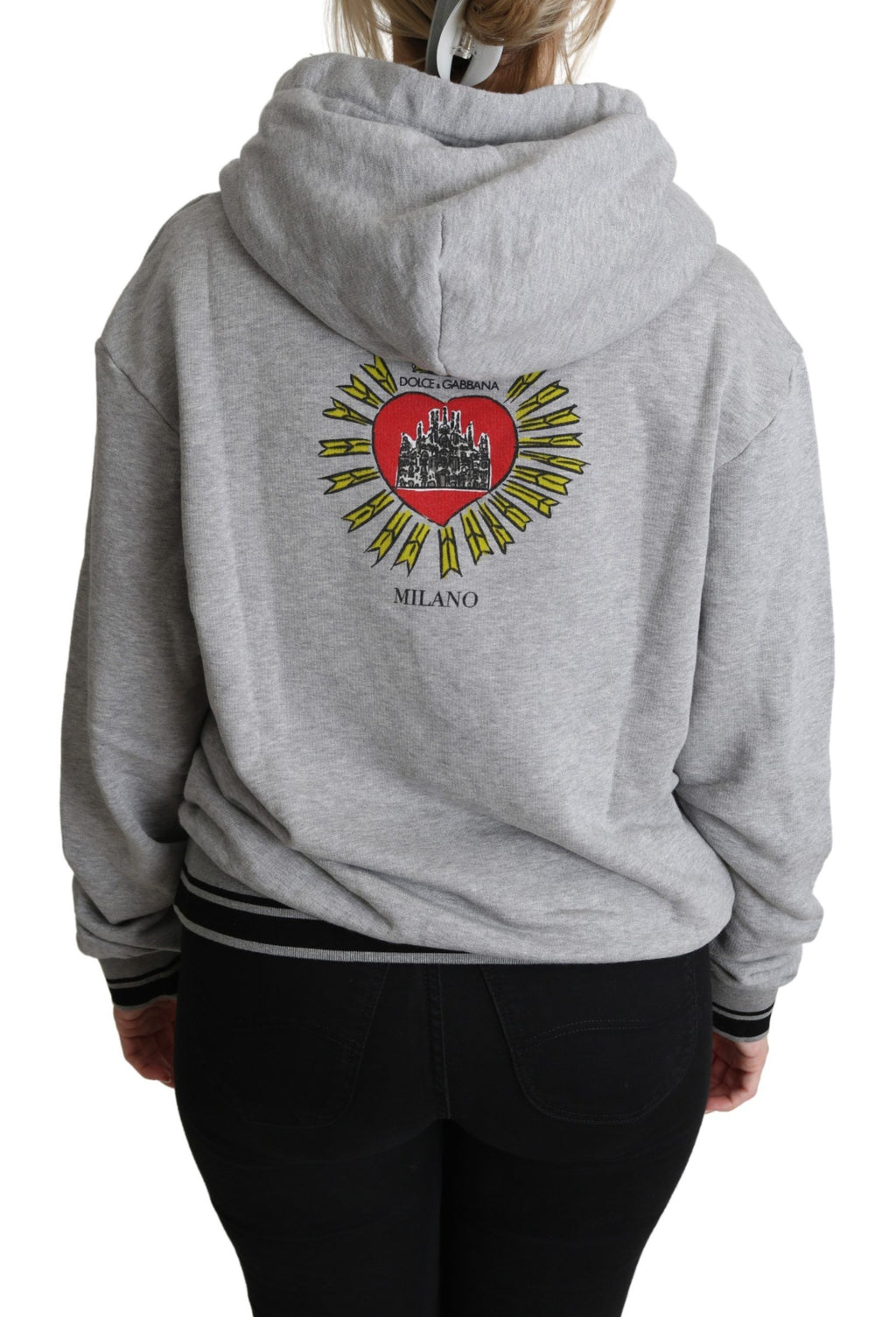 Pull à capuche gris imprimé Dolce & Gabbana avec logo exclusif, sweat-shirt élégant pour homme ou femme.