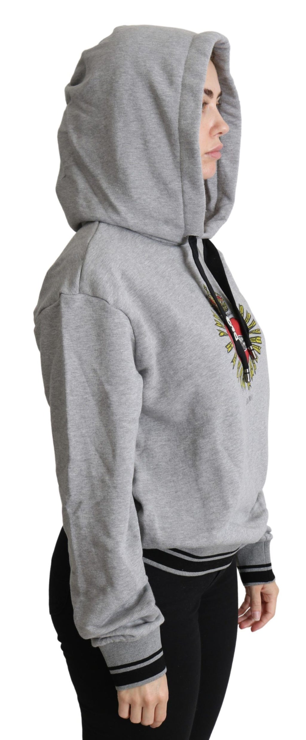 Pull à capuche gris imprimé Dolce & Gabbana avec logo exclusif, sweat-shirt tendance pour femmes et hommes.
