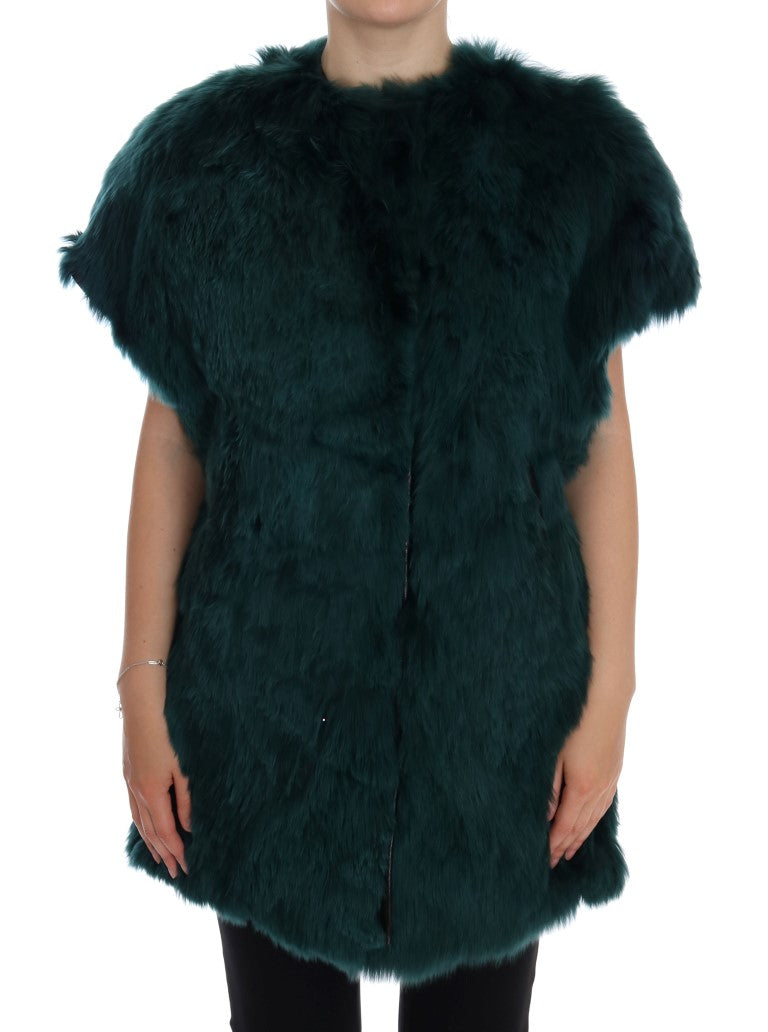 Gilet sans manches en alpaga vert de Dolce & Gabbana, veste élégante en fourrure pour femme, détail sophistiqué.