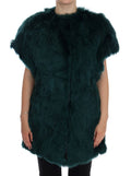 Gilet sans manches en alpaga vert de Dolce & Gabbana, veste élégante en fourrure pour femme, détail sophistiqué.