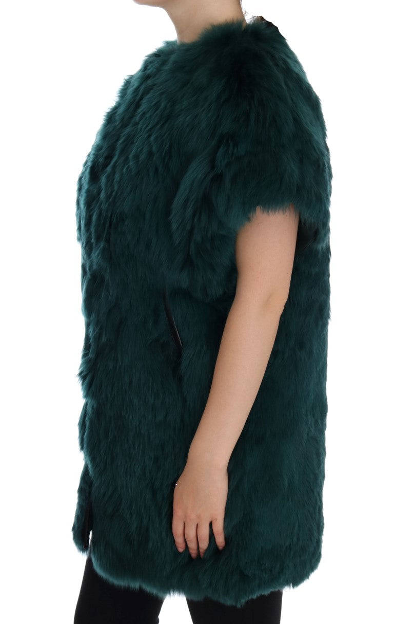 Gilet sans manches en alpaga vert de Dolce & Gabbana, veste élégante en fourrure pour femme.