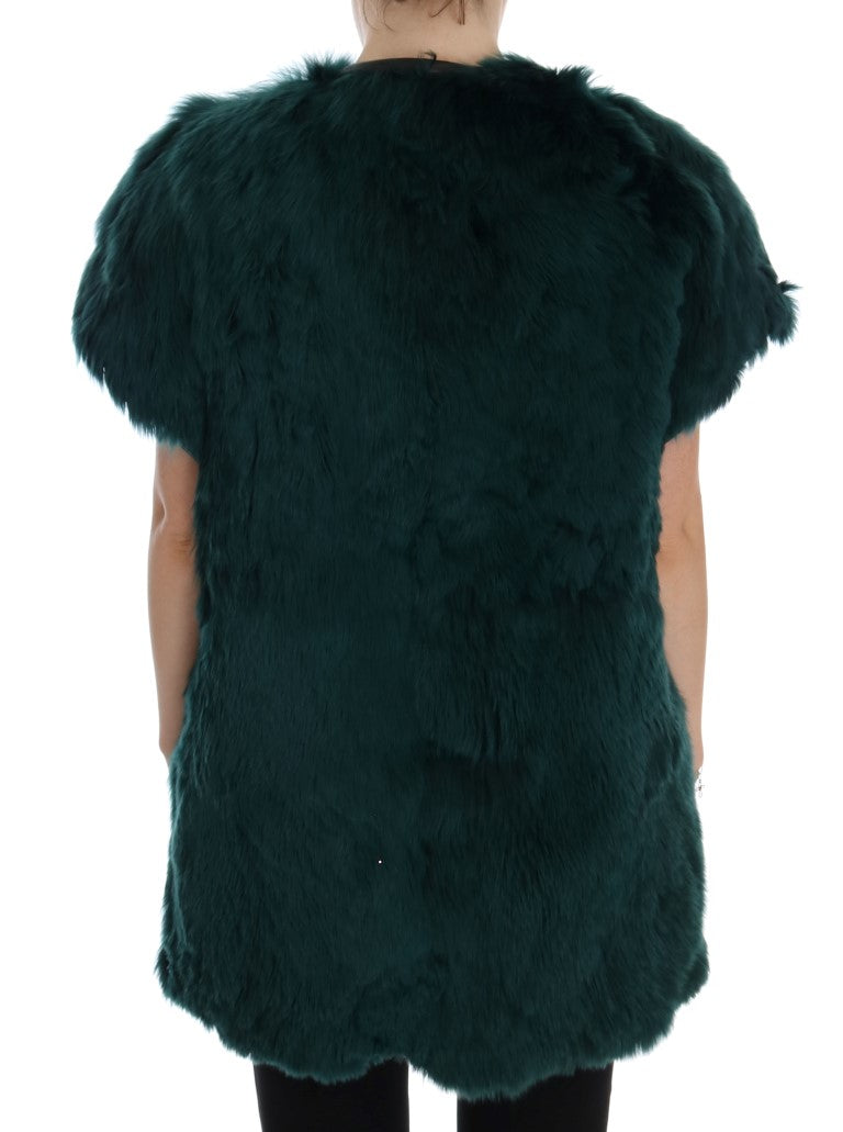 Gilet sans manches en alpaga vert de Dolce & Gabbana, veste élégante en fourrure.