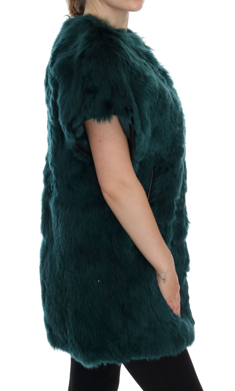 Gilet sans manches en alpaga vert de Dolce & Gabbana, veste élégante en fourrure avec coupe ajustée.