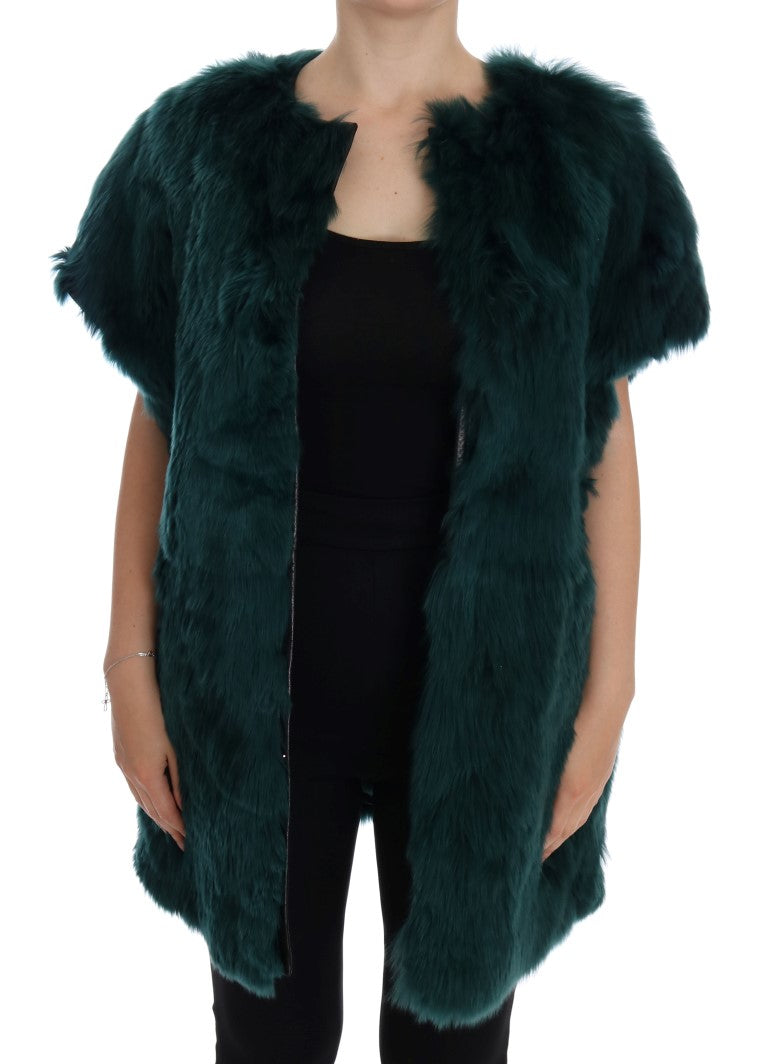 Gilet sans manches en alpaga vert de Dolce & Gabbana, veste élégante en fourrure pour femme, détail sophistiqué.