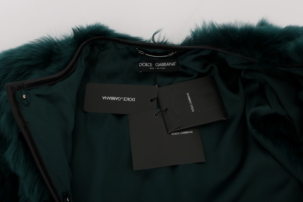 Gilet sans manches en alpaga vert de Dolce & Gabbana, veste élégante avec texture en fourrure luxe.