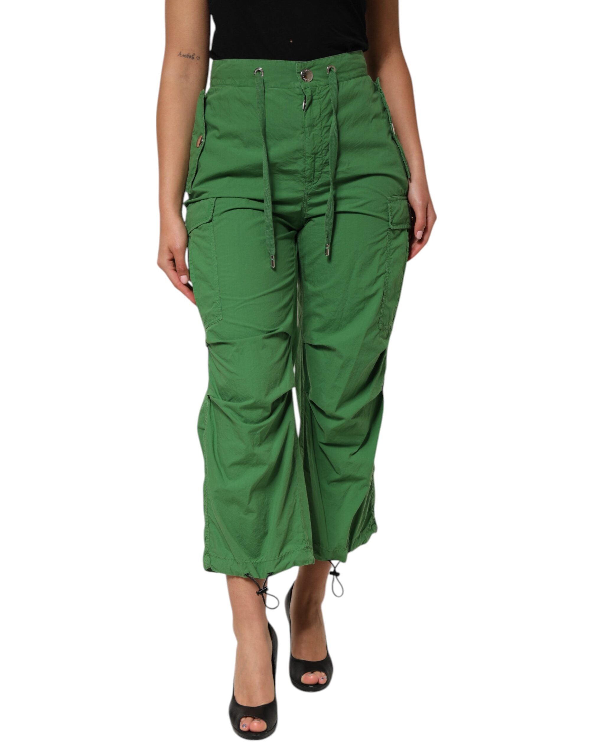 Pantalon cargo en coton vert à taille haute de Dolce & Gabbana, style décontracté et tendance avec poches latérales.