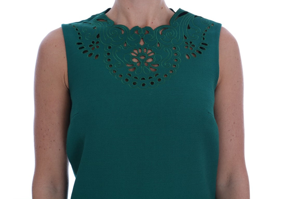 Robe en soie et laine verte à motifs floraux avec découpes, signée Dolce & Gabbana.