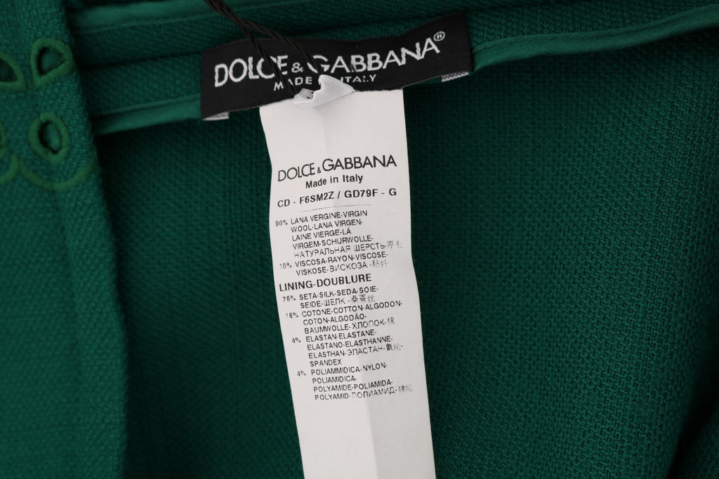 Robe Dolce & Gabbana en soie et laine verte à motifs floraux avec découpes élégantes, vue de face.