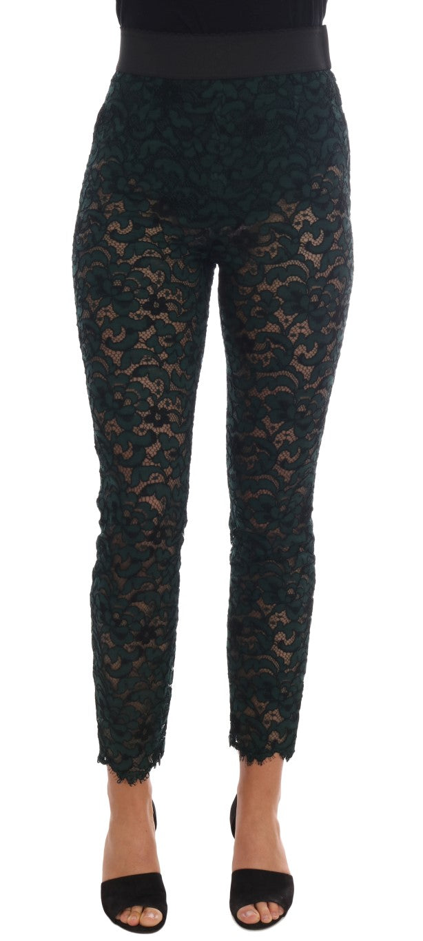 Leggings en dentelle florale vert Dolce & Gabbana, pantalon élégant en tissu léger avec motif floral délicat.