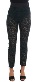 Leggings en dentelle florale vert Dolce & Gabbana, pantalon élégant en tissu léger avec motif floral délicat.