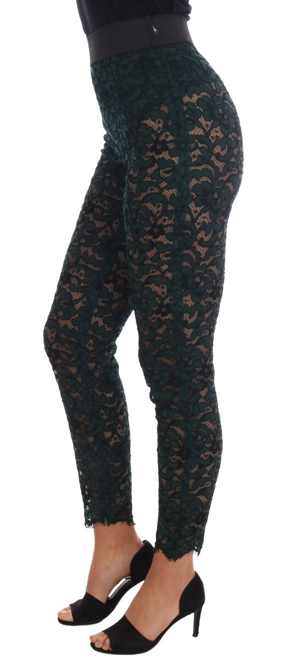 Leggings en dentelle florale vert de Dolce & Gabbana, pantalon élégant avec motif floral délicat, tissu léger et confortable.
