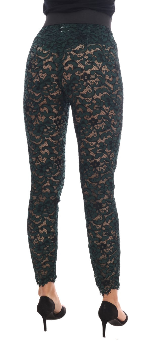 Leggings en dentelle florale vert de Dolce & Gabbana, pantalon élégant en tissu léger et délicat, ajusté et féminin.