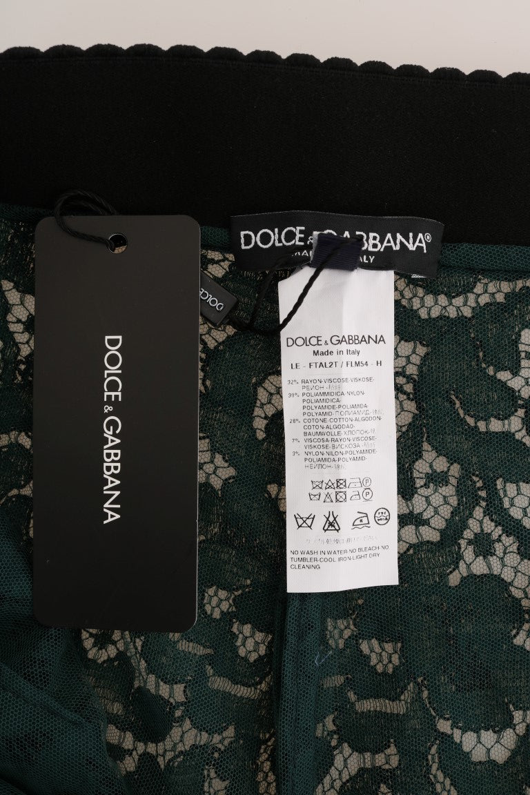 Leggings en dentelle florale verte Dolce & Gabbana, pantalons élégants avec motifs floraux, style sophistiqué et féminin.