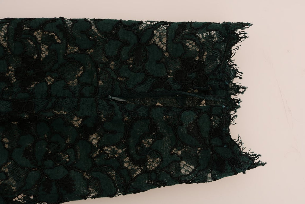 Leggings en dentelle florale vert Dolce & Gabbana, pantalon élégant en tissu léger avec motifs floraux.