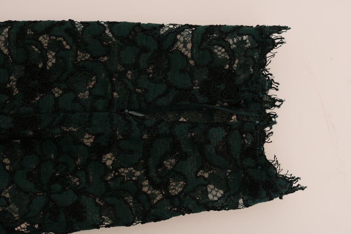 Leggings en dentelle florale vert Dolce & Gabbana, pantalon élégant en tissu léger avec motifs floraux.