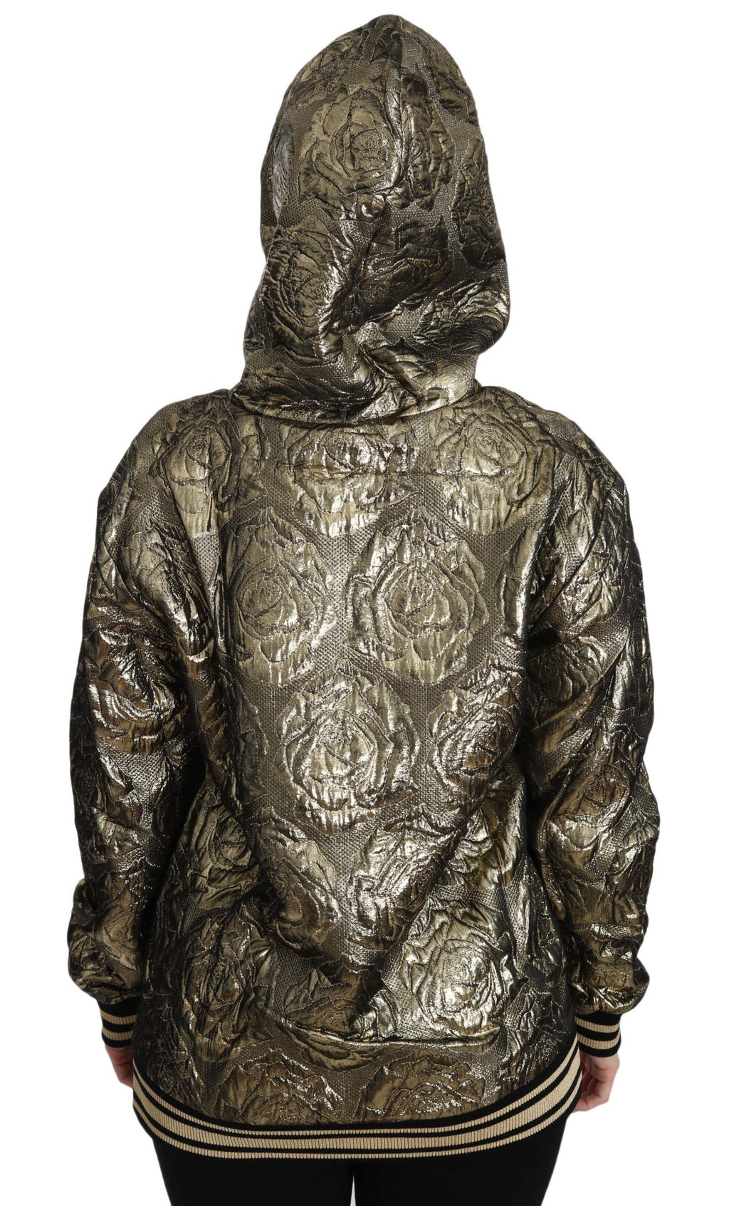 Sweat à capuche Dolce & Gabbana Im The Queen en jacquard or, détail élégant avec motif royal, pour homme ou femme.