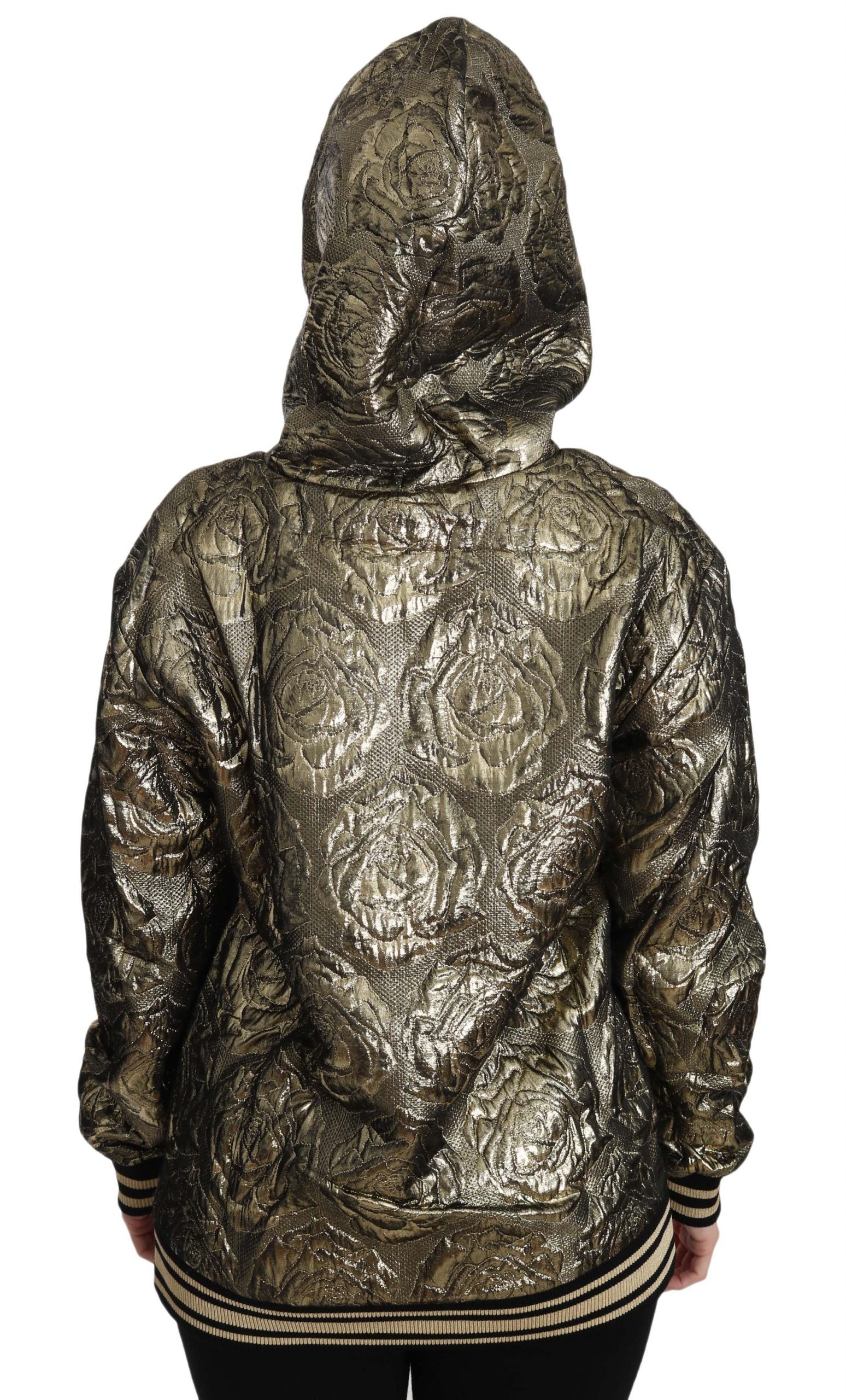 Sweat à capuche Dolce & Gabbana Im The Queen en jacquard or, détail élégant avec motif royal, pour homme ou femme.