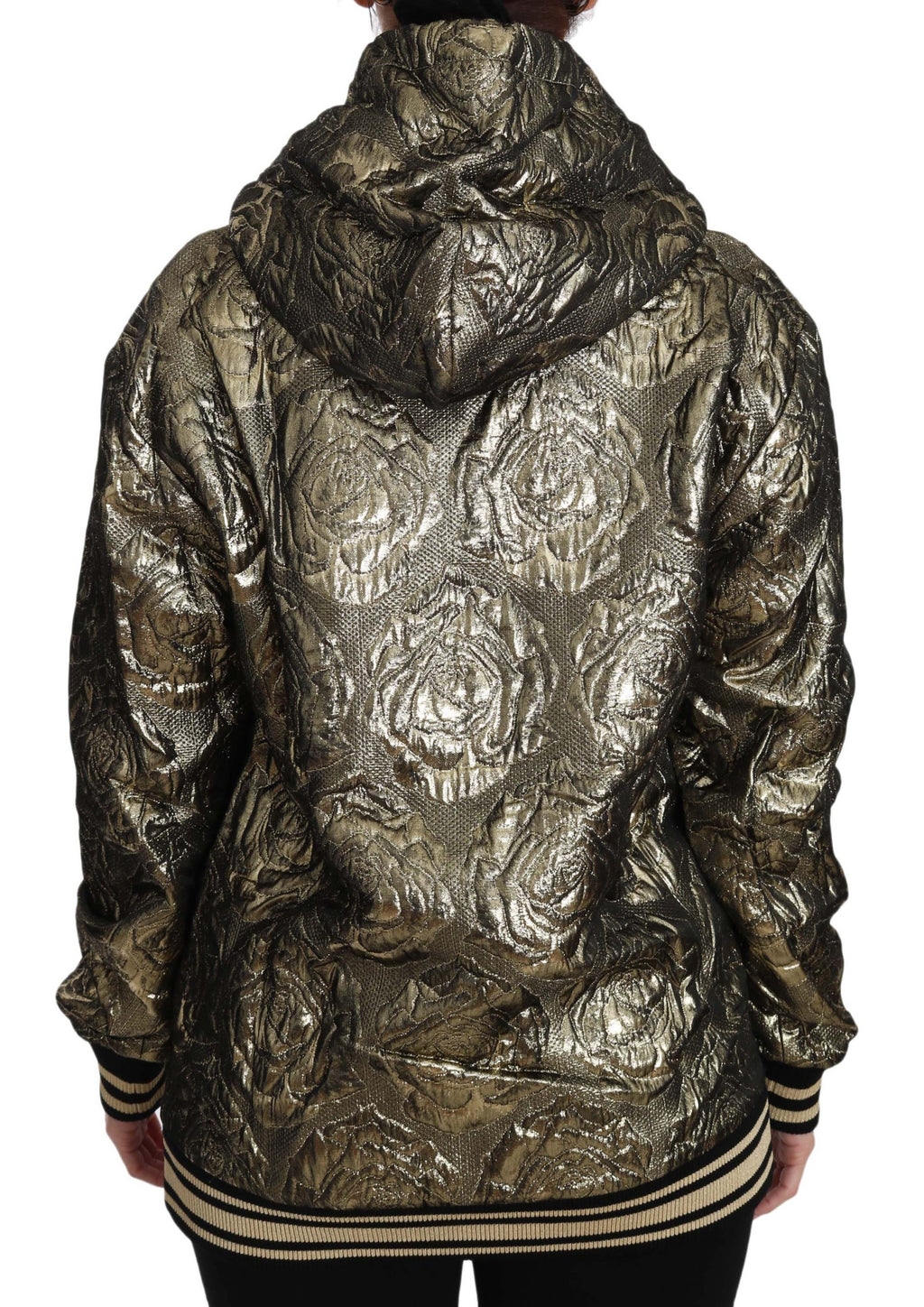 Sweat à capuche Dolce & Gabbana Im The Queen Jacquard orné de motifs dorés, style sweatshirt élégant et luxe.