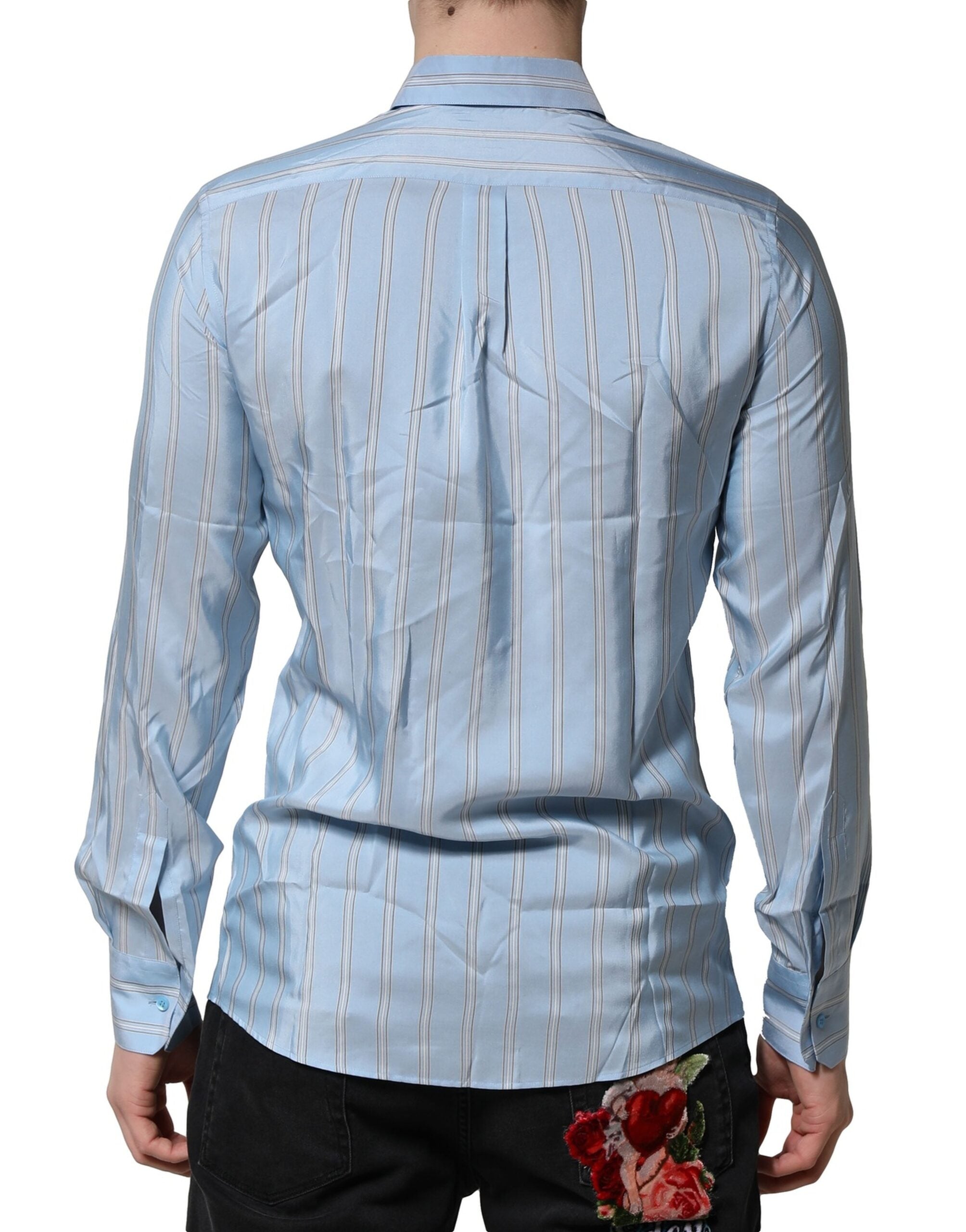 Chemise formelle Dolce & Gabbana Light Blue Martini à rayures, en coton bleu clair, pour homme.