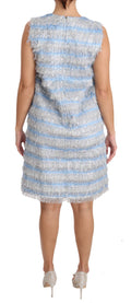 Robe longue Dolce & Gabbana Light Blue Silver Shift Gown avec tissu brillant et coupe élégante, vue de face.