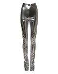 Leggings Slim Fit en polyester argenté métallisé de Dolce & Gabbana, pantalon élégant et stretch, mode sophistiquée pour femmes.