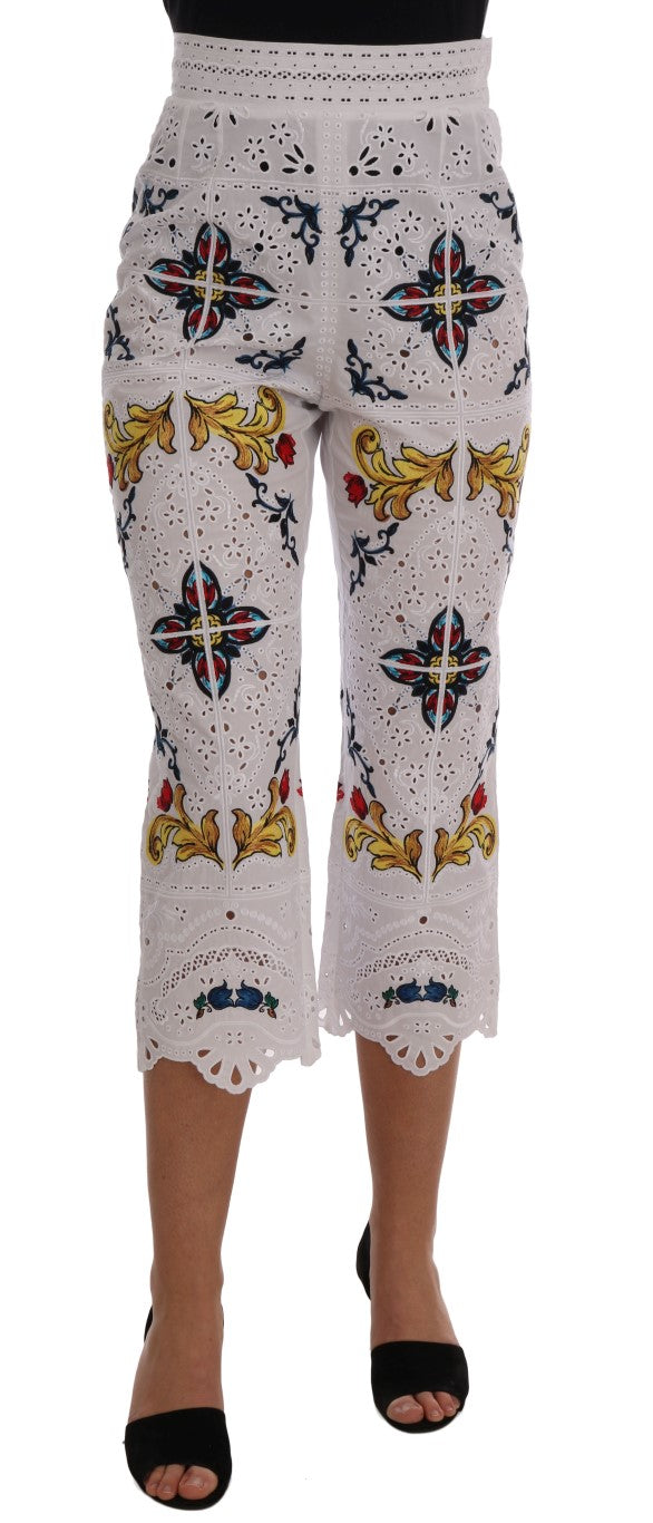 Pantalons Capri Dolce & Gabbana Mulicolor Majolica à découpes, motif coloré et élégant, en tissu léger.