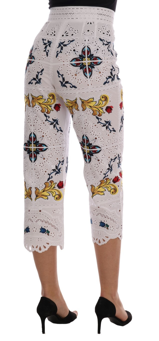 Pantalons Capri Dolce & Gabbana Mulicolor Majolica avec découpes, motif coloré et style élégant.
