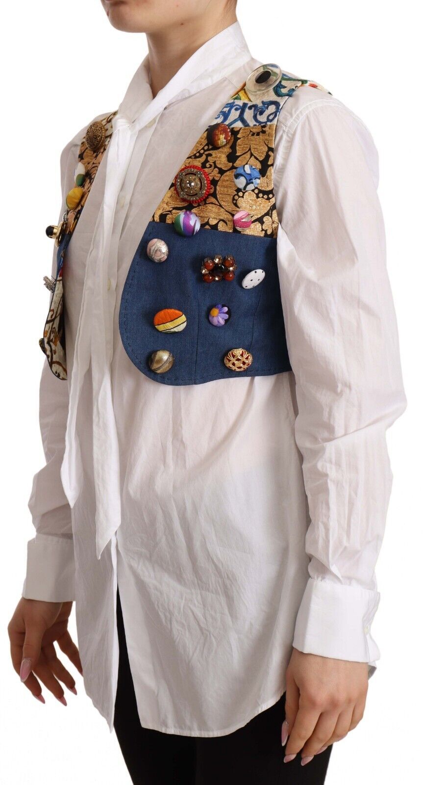 Veste taille à embellissements multicolores en coton de Dolce & Gabbana, style élégant et coloré.
