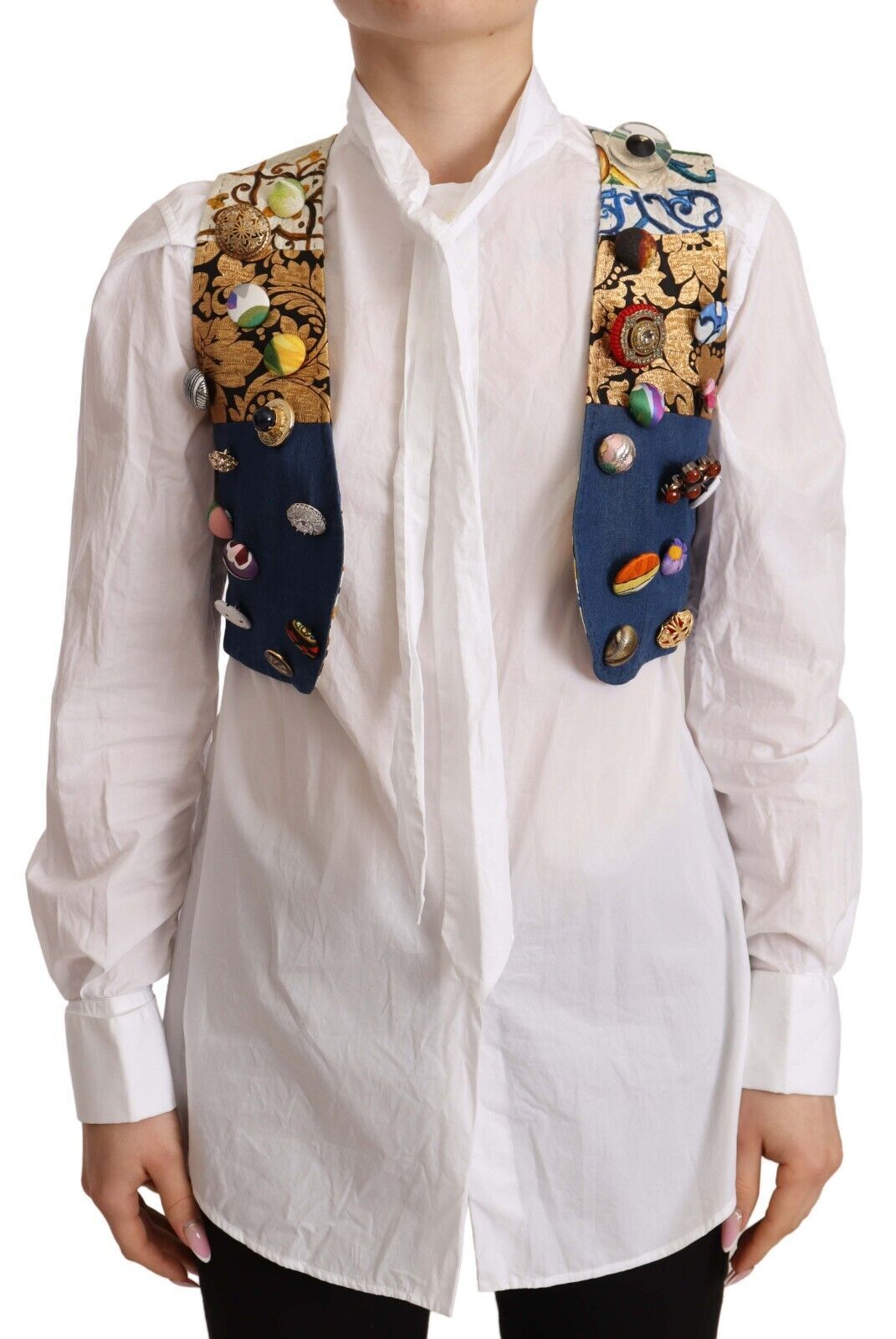 Gilet à taille multicolore Dolce & Gabbana en coton avec embellissements, porté comme haut élégant et tendance.